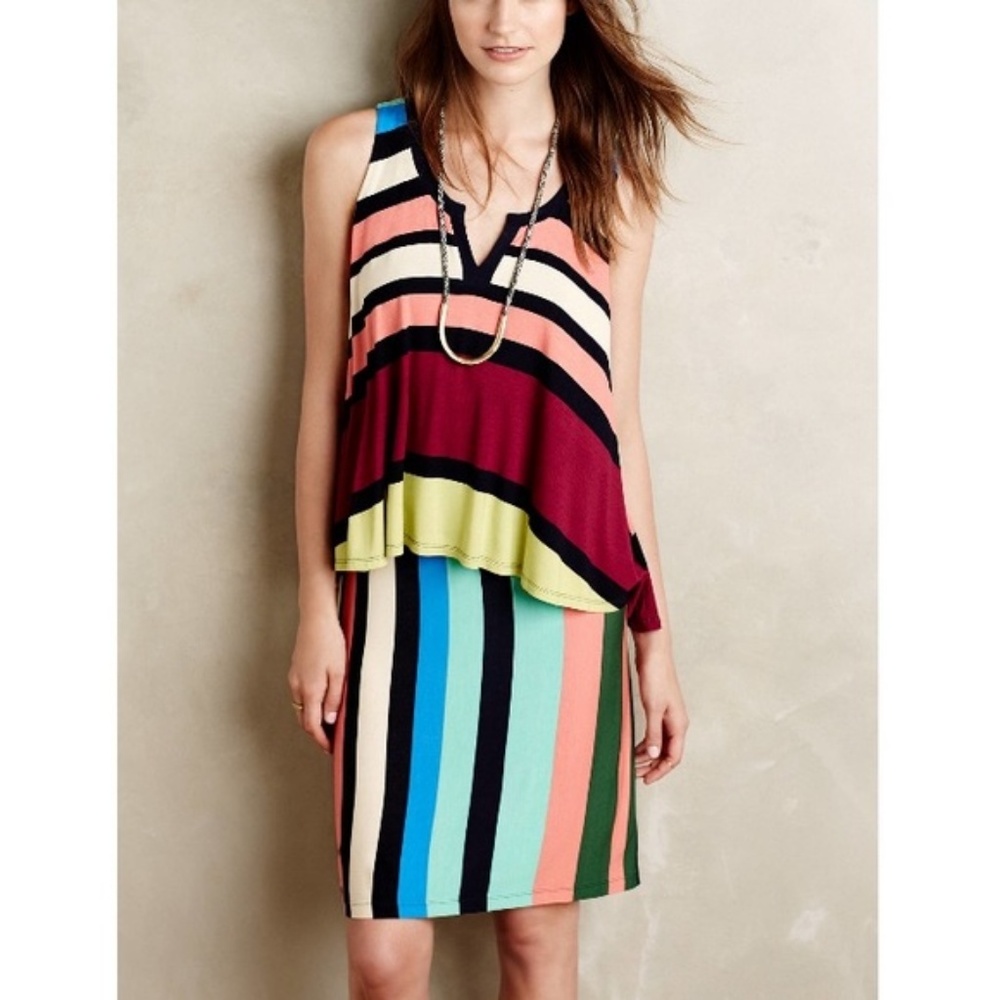 Anthro Maeve Layered Davina Dress Striped Swing - Picture 1 of 5